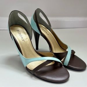 BCBGirls Vintage Y2K Chocolate Brown Mint Blue Leather Stiletto Heels